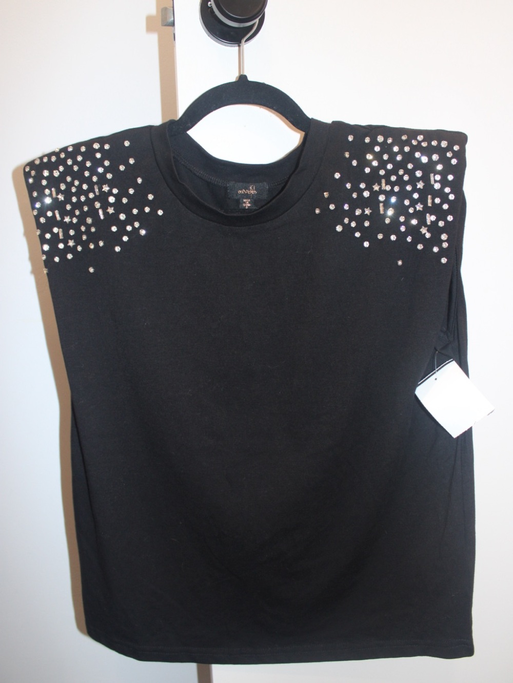 Embellished Black Shoulder Studded Women's Top